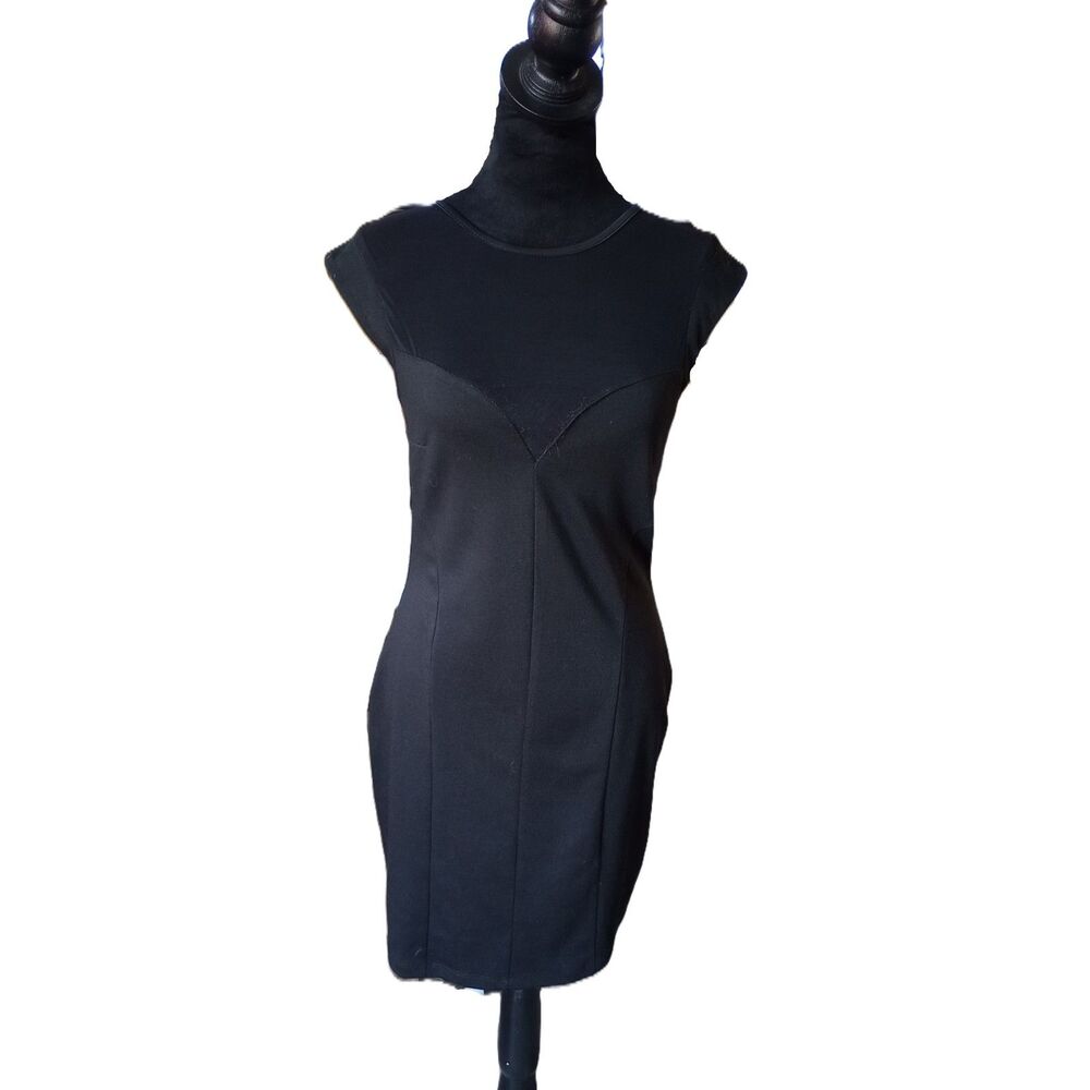 Buffalo David Bitton Women's M Black Sheath Mini Dress With Mesh Top